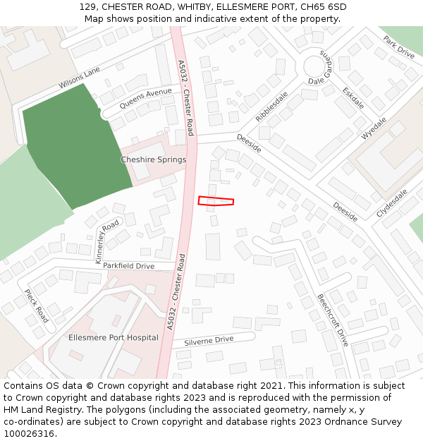 129, CHESTER ROAD, WHITBY, ELLESMERE PORT, CH65 6SD: Location map and indicative extent of plot