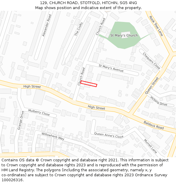 129, CHURCH ROAD, STOTFOLD, HITCHIN, SG5 4NG: Location map and indicative extent of plot