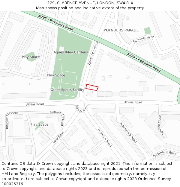 129, CLARENCE AVENUE, LONDON, SW4 8LX: Location map and indicative extent of plot