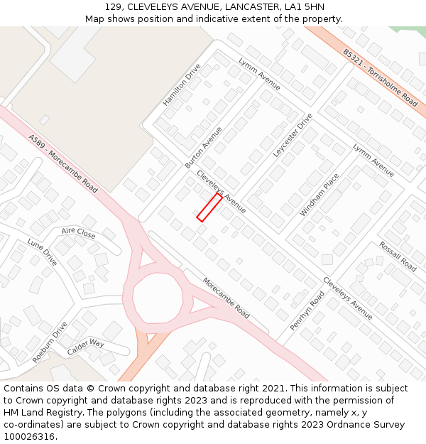 129, CLEVELEYS AVENUE, LANCASTER, LA1 5HN: Location map and indicative extent of plot