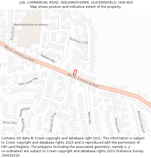 129, COMMERCIAL ROAD, SKELMANTHORPE, HUDDERSFIELD, HD8 9DX: Location map and indicative extent of plot