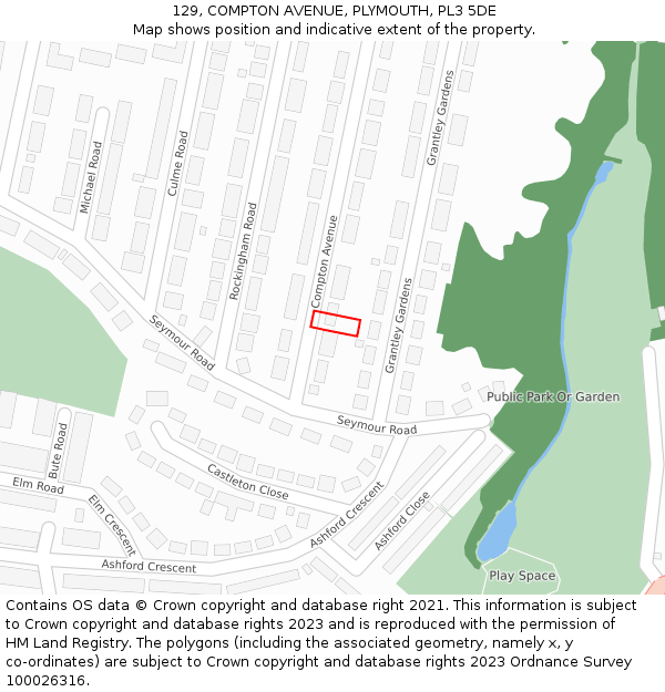 129, COMPTON AVENUE, PLYMOUTH, PL3 5DE: Location map and indicative extent of plot