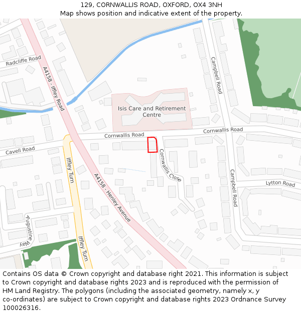 129, CORNWALLIS ROAD, OXFORD, OX4 3NH: Location map and indicative extent of plot