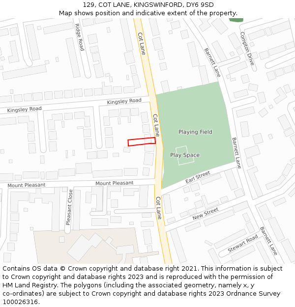 129, COT LANE, KINGSWINFORD, DY6 9SD: Location map and indicative extent of plot