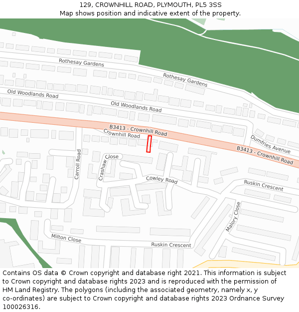 129, CROWNHILL ROAD, PLYMOUTH, PL5 3SS: Location map and indicative extent of plot