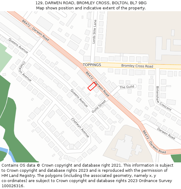 129, DARWEN ROAD, BROMLEY CROSS, BOLTON, BL7 9BG: Location map and indicative extent of plot