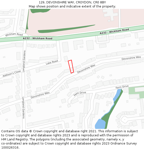 129, DEVONSHIRE WAY, CROYDON, CR0 8BY: Location map and indicative extent of plot