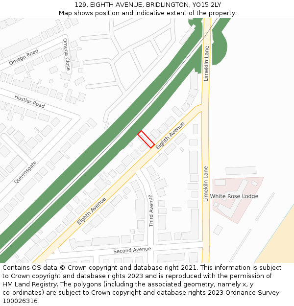 129, EIGHTH AVENUE, BRIDLINGTON, YO15 2LY: Location map and indicative extent of plot