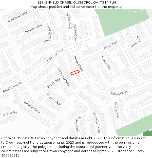 129, ENFIELD CHASE, GUISBOROUGH, TS14 7LH: Location map and indicative extent of plot