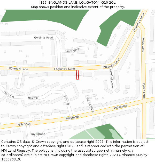 129, ENGLANDS LANE, LOUGHTON, IG10 2QL: Location map and indicative extent of plot