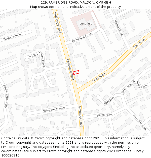 129, FAMBRIDGE ROAD, MALDON, CM9 6BH: Location map and indicative extent of plot