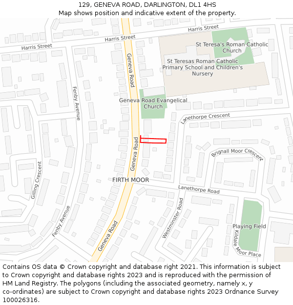 129, GENEVA ROAD, DARLINGTON, DL1 4HS: Location map and indicative extent of plot