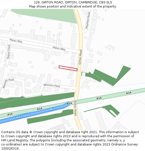 129, GIRTON ROAD, GIRTON, CAMBRIDGE, CB3 0LS: Location map and indicative extent of plot