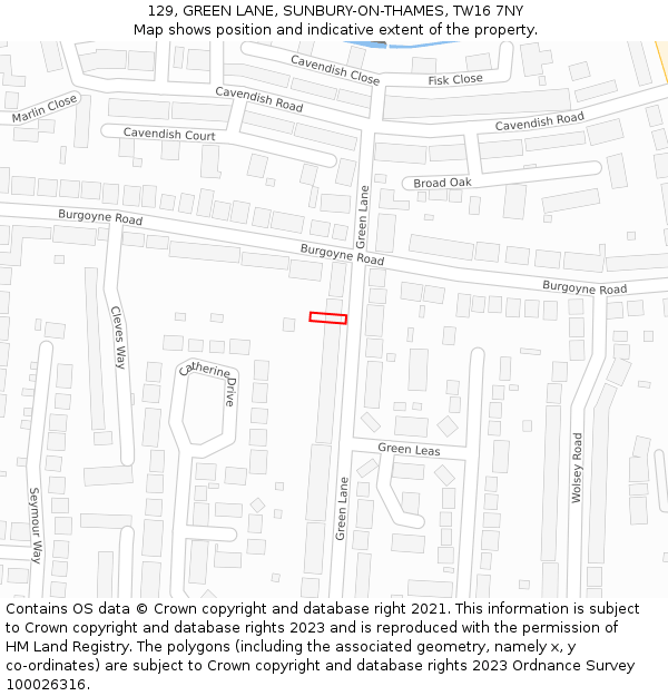 129, GREEN LANE, SUNBURY-ON-THAMES, TW16 7NY: Location map and indicative extent of plot