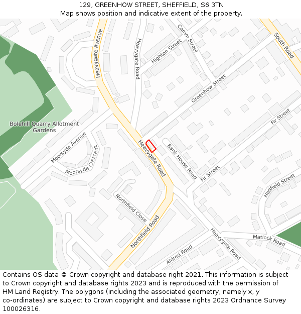 129, GREENHOW STREET, SHEFFIELD, S6 3TN: Location map and indicative extent of plot