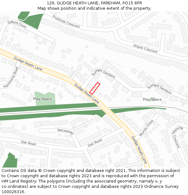 129, GUDGE HEATH LANE, FAREHAM, PO15 6PR: Location map and indicative extent of plot