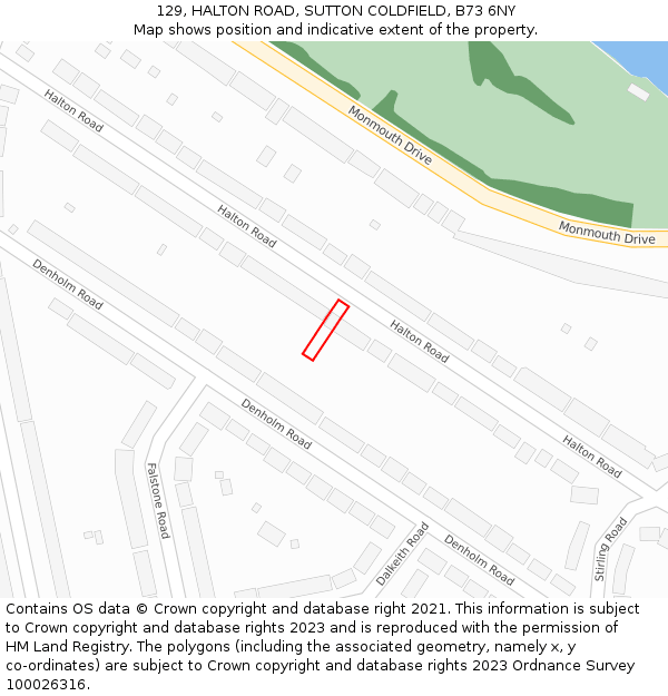 129, HALTON ROAD, SUTTON COLDFIELD, B73 6NY: Location map and indicative extent of plot