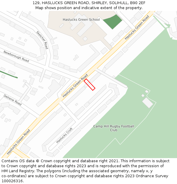 129, HASLUCKS GREEN ROAD, SHIRLEY, SOLIHULL, B90 2EF: Location map and indicative extent of plot