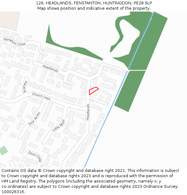 129, HEADLANDS, FENSTANTON, HUNTINGDON, PE28 9LP: Location map and indicative extent of plot