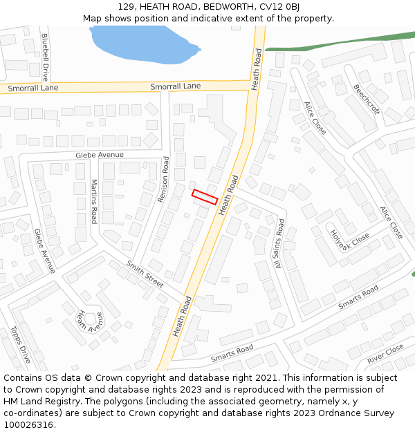 129, HEATH ROAD, BEDWORTH, CV12 0BJ: Location map and indicative extent of plot