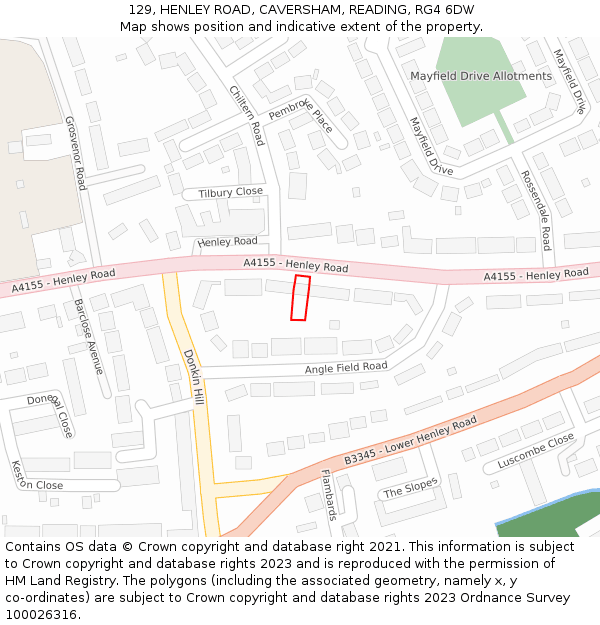 129, HENLEY ROAD, CAVERSHAM, READING, RG4 6DW: Location map and indicative extent of plot