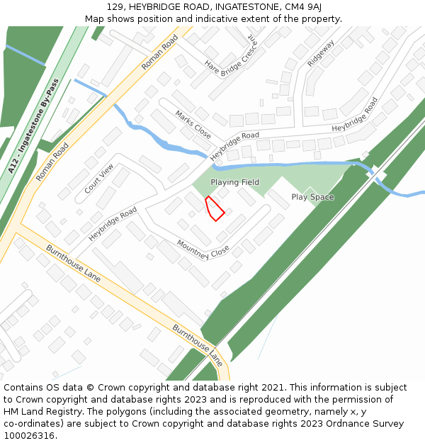 129, HEYBRIDGE ROAD, INGATESTONE, CM4 9AJ: Location map and indicative extent of plot