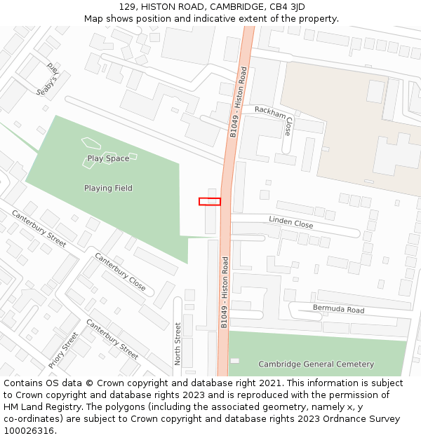 129, HISTON ROAD, CAMBRIDGE, CB4 3JD: Location map and indicative extent of plot