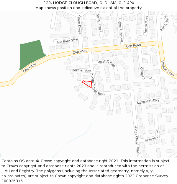 129, HODGE CLOUGH ROAD, OLDHAM, OL1 4PX: Location map and indicative extent of plot