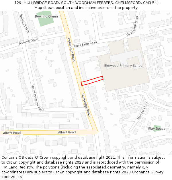 129, HULLBRIDGE ROAD, SOUTH WOODHAM FERRERS, CHELMSFORD, CM3 5LL: Location map and indicative extent of plot