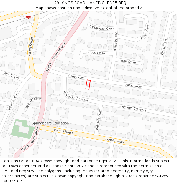 129, KINGS ROAD, LANCING, BN15 8EQ: Location map and indicative extent of plot