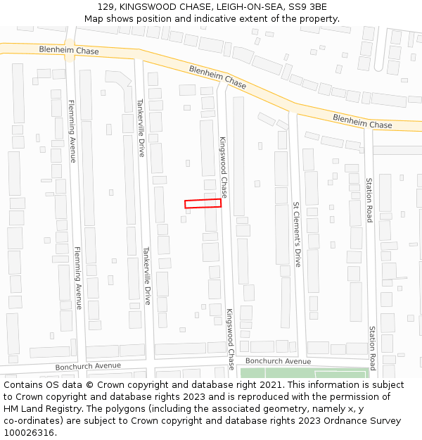 129, KINGSWOOD CHASE, LEIGH-ON-SEA, SS9 3BE: Location map and indicative extent of plot