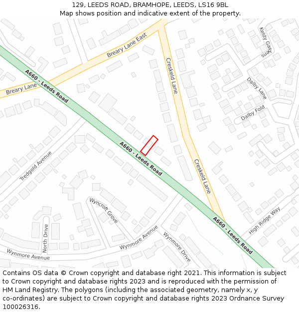 129, LEEDS ROAD, BRAMHOPE, LEEDS, LS16 9BL: Location map and indicative extent of plot