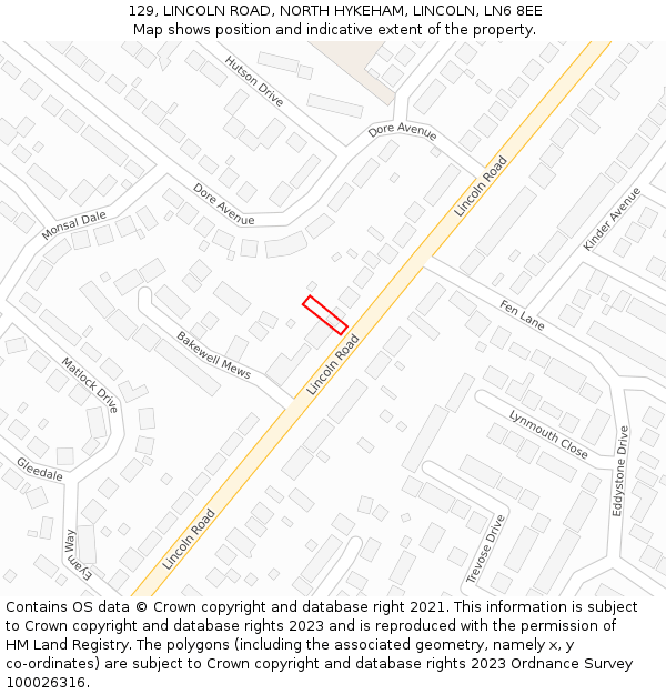 129, LINCOLN ROAD, NORTH HYKEHAM, LINCOLN, LN6 8EE: Location map and indicative extent of plot