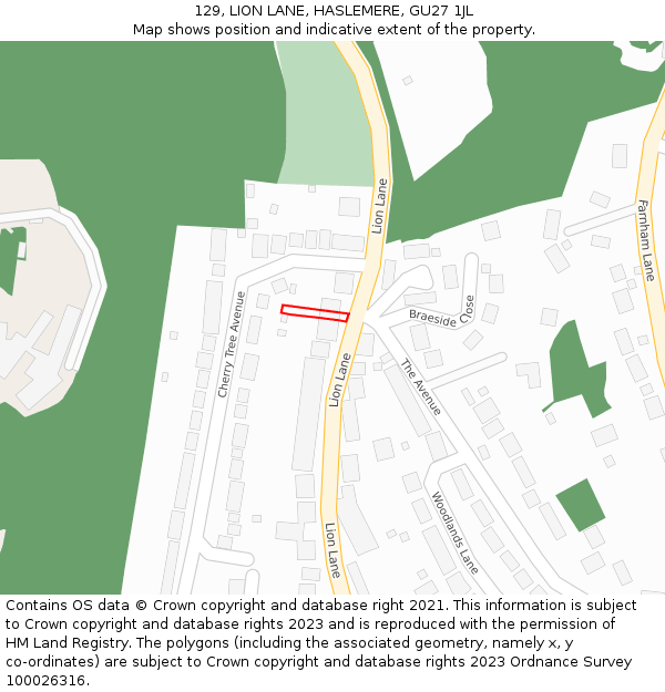 129, LION LANE, HASLEMERE, GU27 1JL: Location map and indicative extent of plot