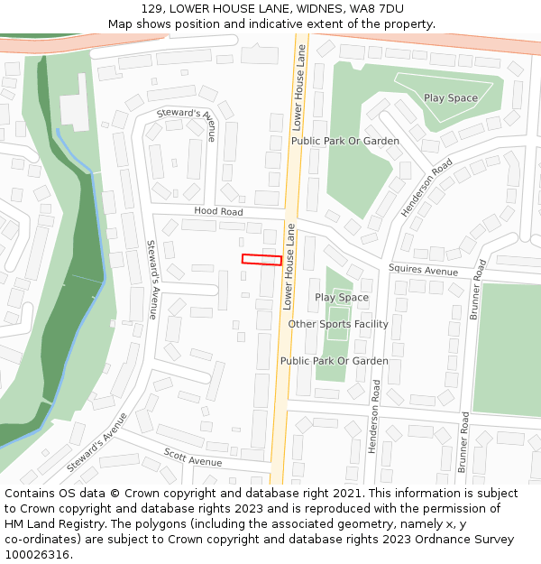 129, LOWER HOUSE LANE, WIDNES, WA8 7DU: Location map and indicative extent of plot