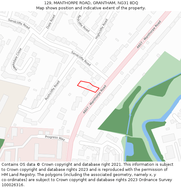 129, MANTHORPE ROAD, GRANTHAM, NG31 8DQ: Location map and indicative extent of plot