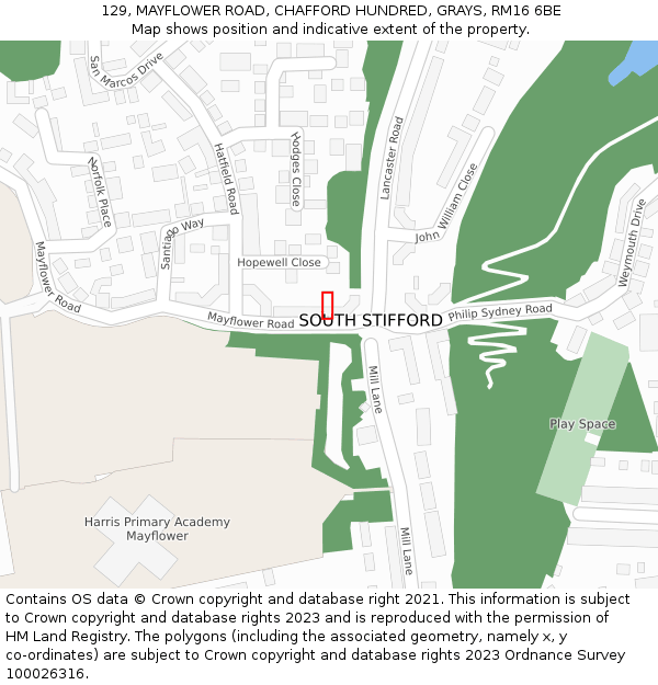 129, MAYFLOWER ROAD, CHAFFORD HUNDRED, GRAYS, RM16 6BE: Location map and indicative extent of plot