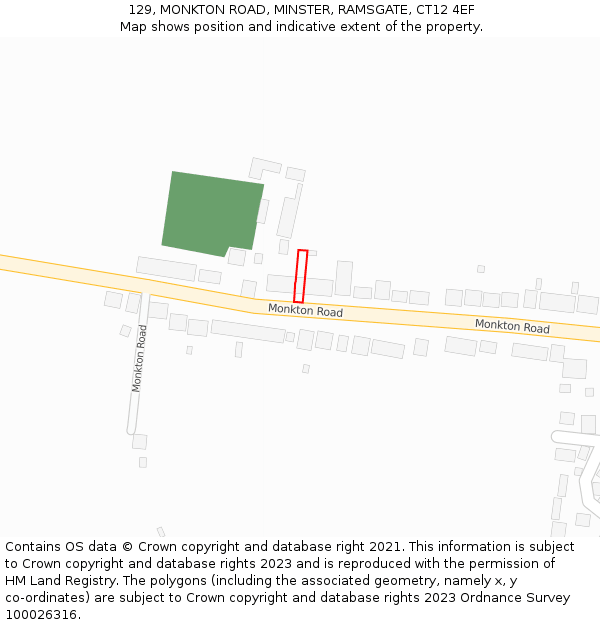 129, MONKTON ROAD, MINSTER, RAMSGATE, CT12 4EF: Location map and indicative extent of plot