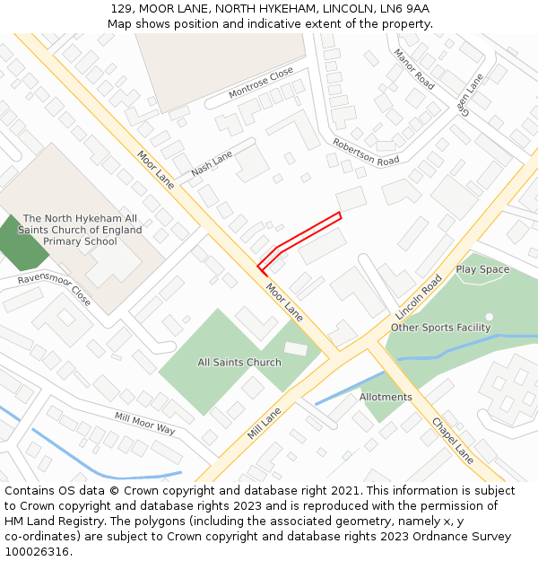 129, MOOR LANE, NORTH HYKEHAM, LINCOLN, LN6 9AA: Location map and indicative extent of plot