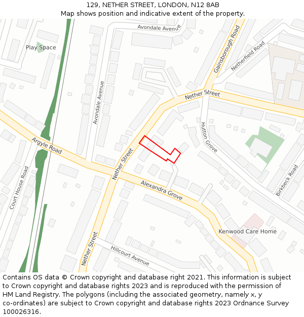129, NETHER STREET, LONDON, N12 8AB: Location map and indicative extent of plot