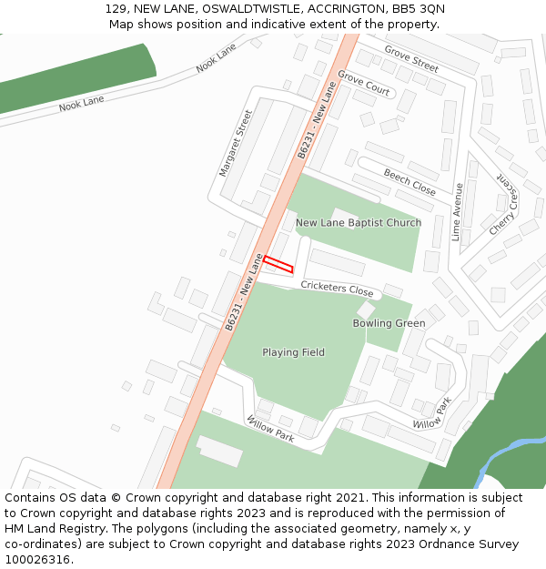 129, NEW LANE, OSWALDTWISTLE, ACCRINGTON, BB5 3QN: Location map and indicative extent of plot