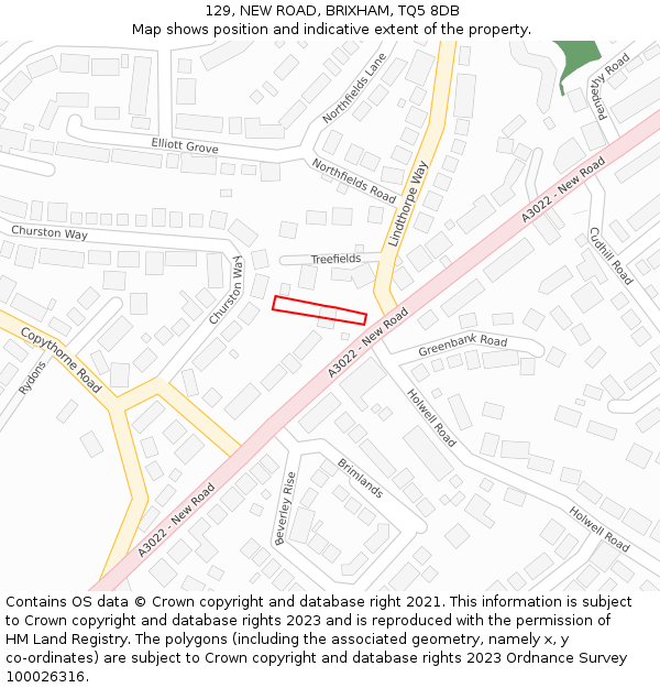 129, NEW ROAD, BRIXHAM, TQ5 8DB: Location map and indicative extent of plot