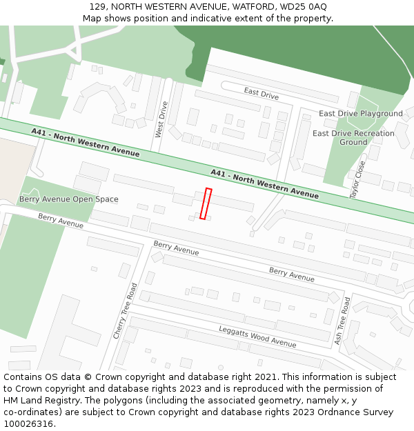 129, NORTH WESTERN AVENUE, WATFORD, WD25 0AQ: Location map and indicative extent of plot