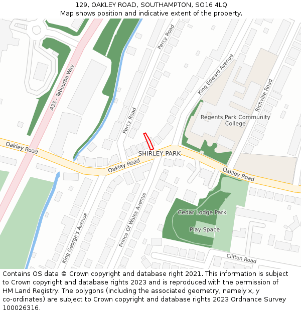 129, OAKLEY ROAD, SOUTHAMPTON, SO16 4LQ: Location map and indicative extent of plot