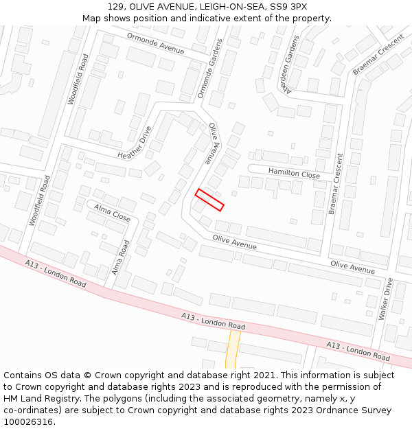 129, OLIVE AVENUE, LEIGH-ON-SEA, SS9 3PX: Location map and indicative extent of plot