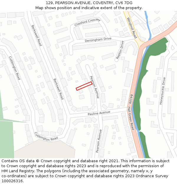 129, PEARSON AVENUE, COVENTRY, CV6 7DG: Location map and indicative extent of plot