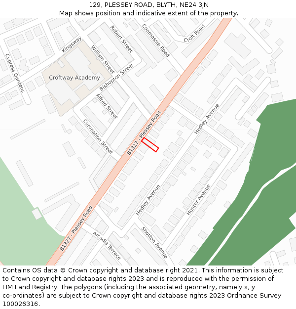 129, PLESSEY ROAD, BLYTH, NE24 3JN: Location map and indicative extent of plot