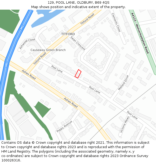 129, POOL LANE, OLDBURY, B69 4QS: Location map and indicative extent of plot