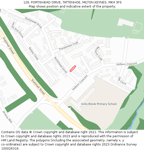 129, PORTISHEAD DRIVE, TATTENHOE, MILTON KEYNES, MK4 3FS: Location map and indicative extent of plot