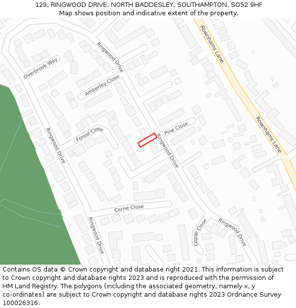 129, RINGWOOD DRIVE, NORTH BADDESLEY, SOUTHAMPTON, SO52 9HF: Location map and indicative extent of plot